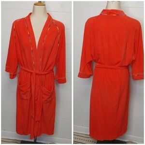 Vintage terry cloth rainbow piping belted robe O/S